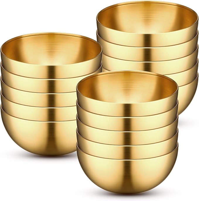 Nuogo 15 Pcs Gold Mixing Bowls Metal Stainless Steel Esthetician Bowl for Christmas First Holy Communion Wedding Fruit Salad Cereal Facial Serving Cooking Baking Prepping, 5.9 Inches