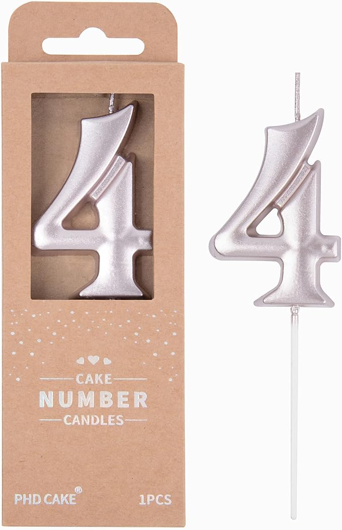 PHD CAKE 2.76 Inch Elegant Rose Gold 4 Number Birthday Candles, Rose Gold Number Candles, Cake Number Candles, Party Celebration