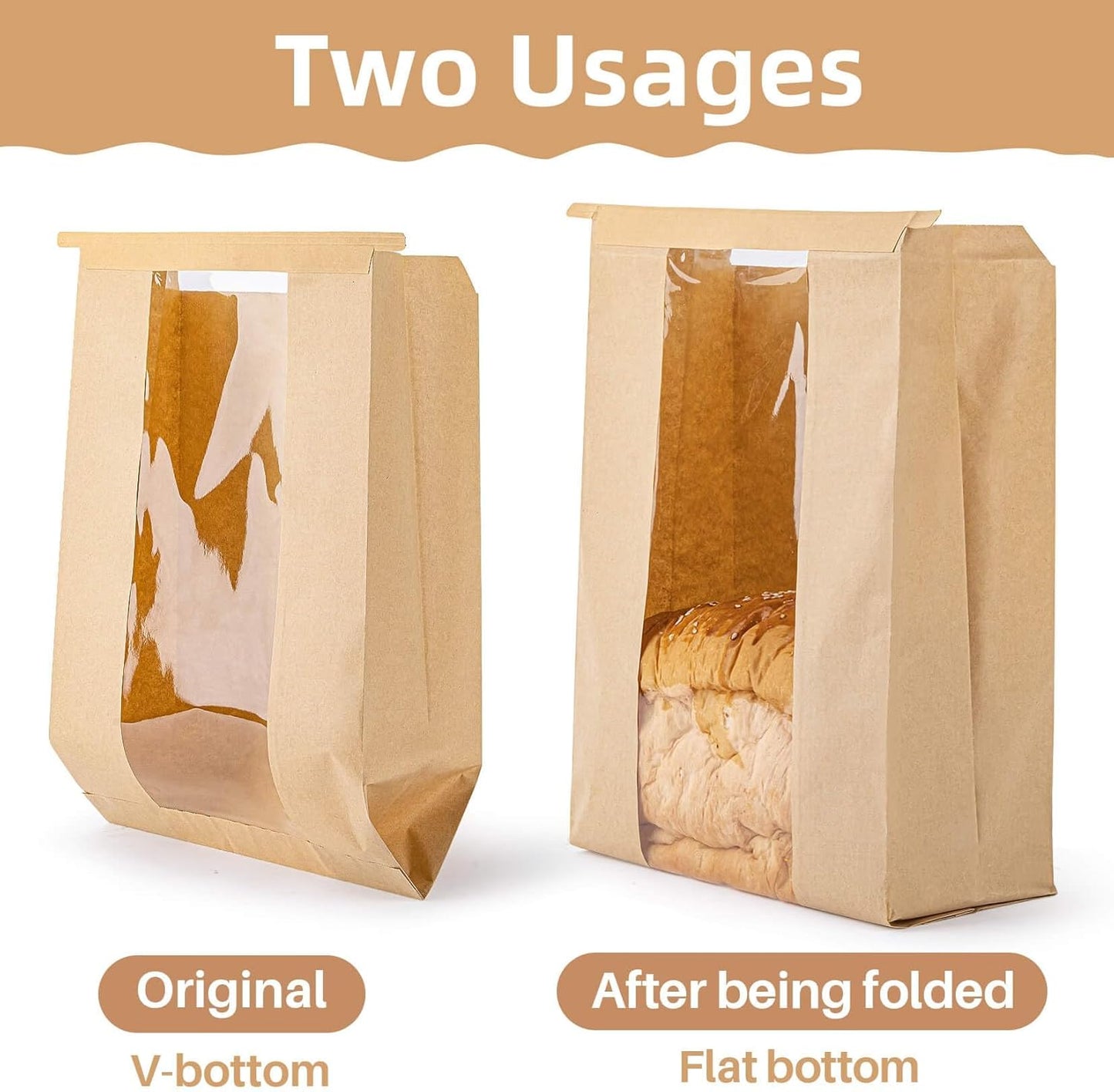 33PCS Bread Bags with Reusable Ties - Homemade Sourdough Bread Storage Brown Paper Bagel Loaf Bakery Bags with Window Toast Bags with Resealable Tie Disposable Baked Goods Sale Packaging