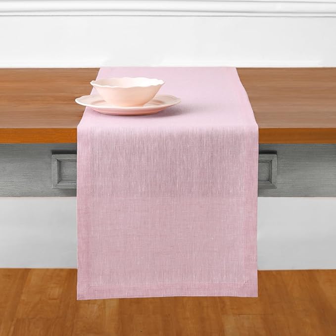 Solino Home Linen Bubblegum Pink Table Runner 132 Inches Long - Athena, 100% Pure Linen Dining Table Runner 14 x 132 Inch for Christmas