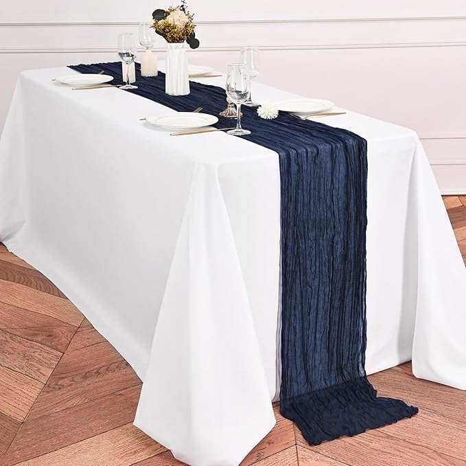 24 Pack Navy Blue Table Runners 10Ft Cheesecloth Table Runner Rustic Gauze Table Runner Romantic Long Sheer Fabric Cheese Cloth Table Runner for Wedding Party Bridal Baby Shower