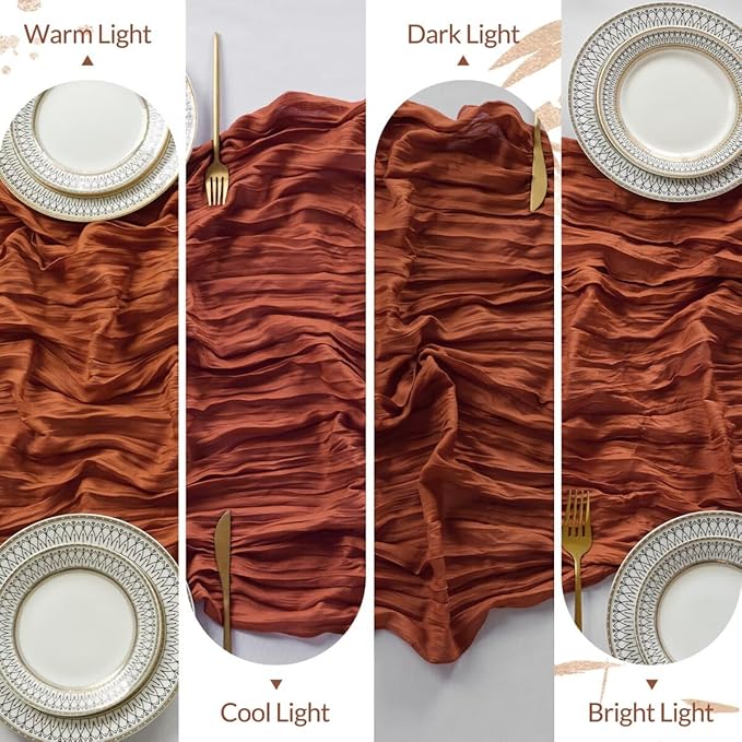 12 Pack Terracotta Cheesecloth Table Runner 35"×120" Gauze Fabric Table Runner Rustic Sheer Runner for Wedding Birthday Baby Shower Party Table Decoration Terracotta 12 Pack