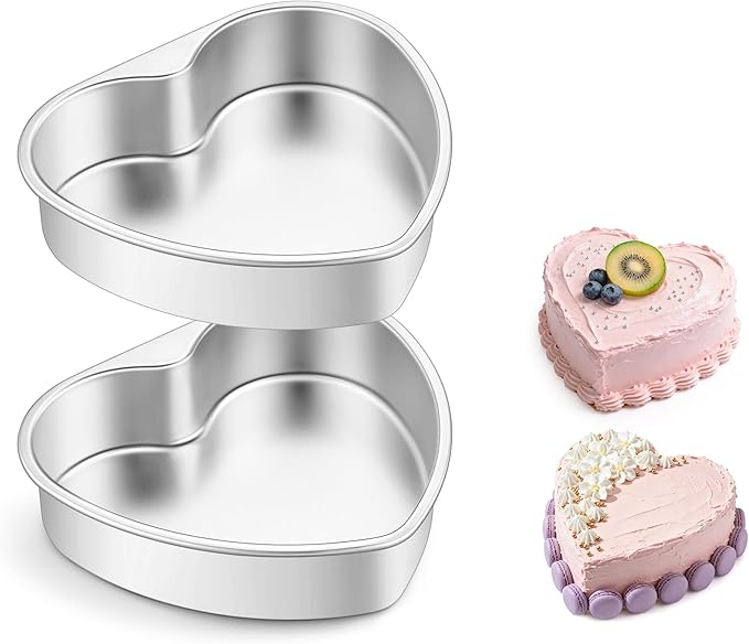 E-far 8 Inch Heart Cake Pan, 2Pcs Stainless Steel Heart Shaped Cake Mold, Cake Tin Baking Pan for Valentine's Day Anniversaries Wedding, Non-Toxic & Dishwasher Safe