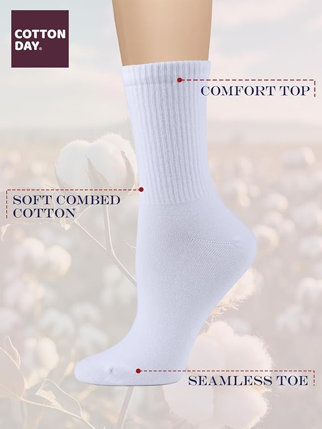 COTTON DAY Women's Soft Combed Cotton Dress Socks Seamless Toe Black White Gray Navy Blue Brown Beige