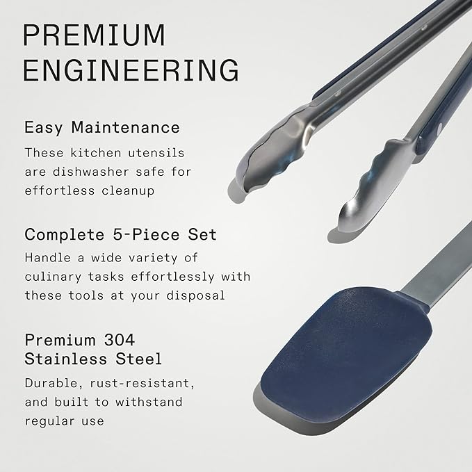 Made In Cookware - Stainless Steel Kitchen Utensil 5-piece Set - Ladle, Tongs, Whisk, Spoonula, Fish Turner