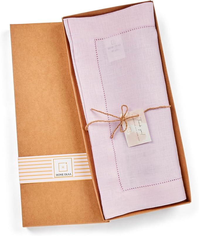 Home Ekaa Pink Table Runner 36 inches – 100% Pure Linen Hemstitch Coffee Table Runner 14 x 36 Inch Ideal for Dresser Tables – Elara, Spring, Summer, Wedding Decorations, Gift
