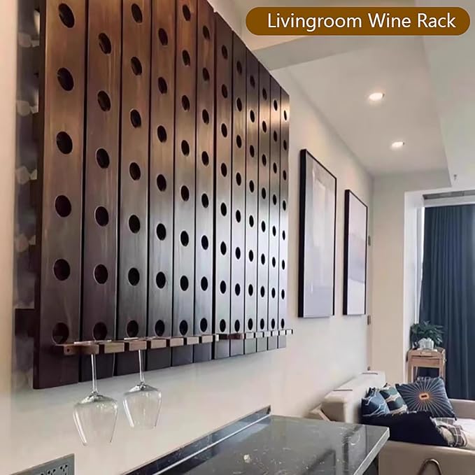 Wall Mounted riddling Wine Rack,Wooden Vertical Wine Rack Holder,Rustic Wine Storage Racks Organizer,Holds 16 Bottles,for Dining Rooms,Kitchens,Bars(20.1" W x 50.7" H, Walnut)
