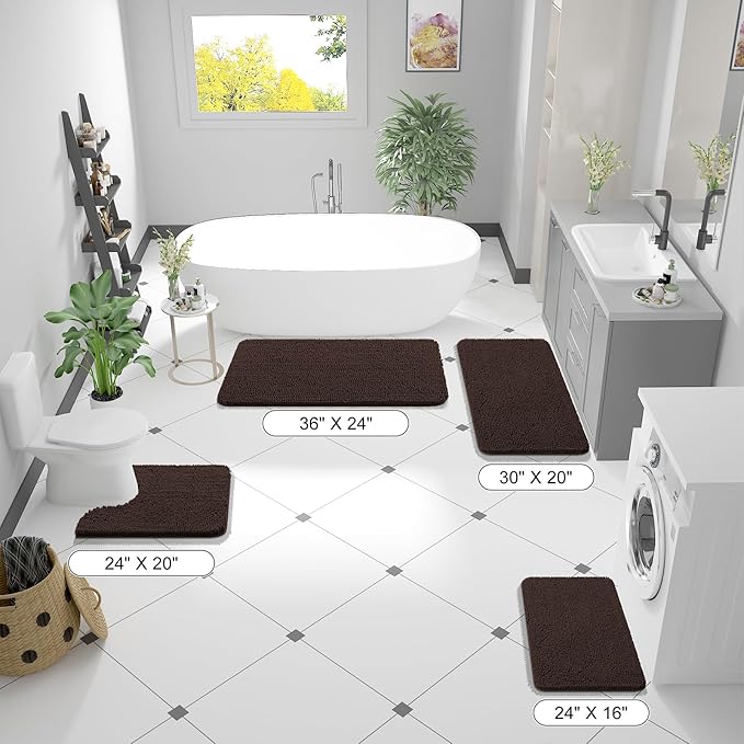 OLANLY Bathroom Rugs 59x20, Extra Soft Absorbent Chenille Bath Rugs, Rubber Backing Quick Dry, Machine Washable Bath Mats for Bathroom Floor, Tub and Shower, Home Decor Accessories, Brown