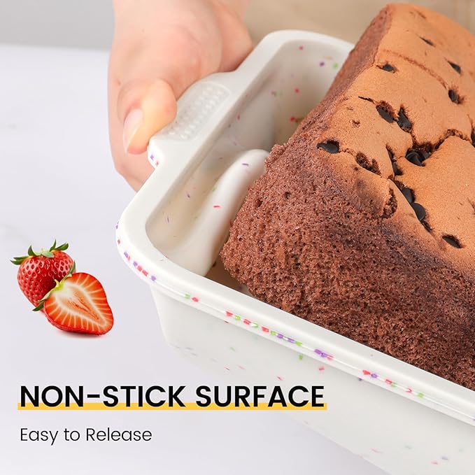Vinino 8 inch Silicone Square Cake Pan with Metal Reinforced Frame, Nonstick Silicone Brownie Pans BPA Free Suitable for Making Cakes, Brownies, Bread