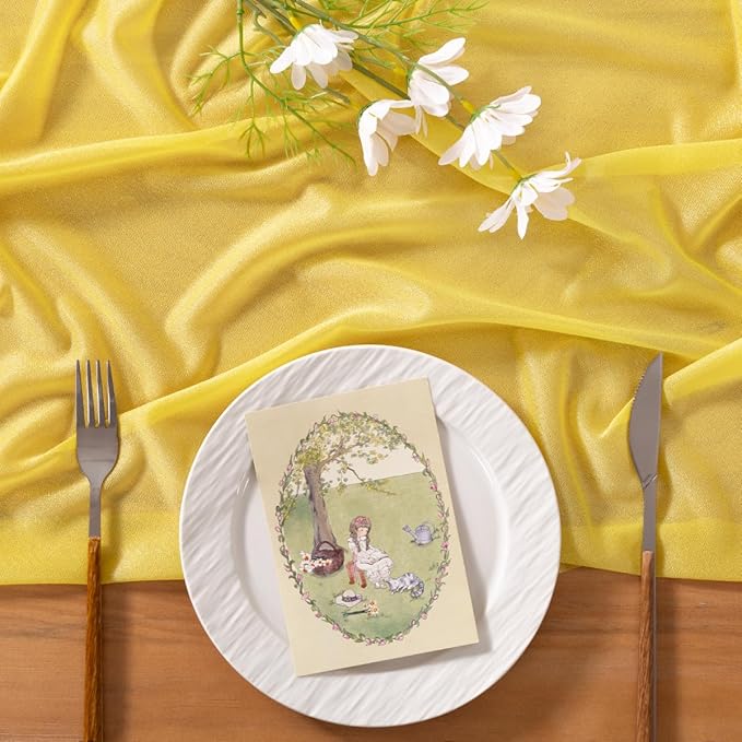 Socomi Yellow Gauze Table Runner Chiffon Like Wedding Table Runner 10FT 120 inches Long Boho Rustic for Bridal Shower Decorations Baby Shower
