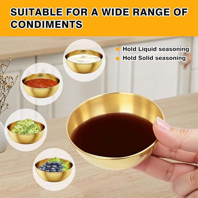 12 Pack 3.2 Inch Gold Stainless Steel Dipping Bowls – Small Bowls for Dips, Soy Sauce, Condiments, Appetizers, Facial Bowl for Esthetician Use