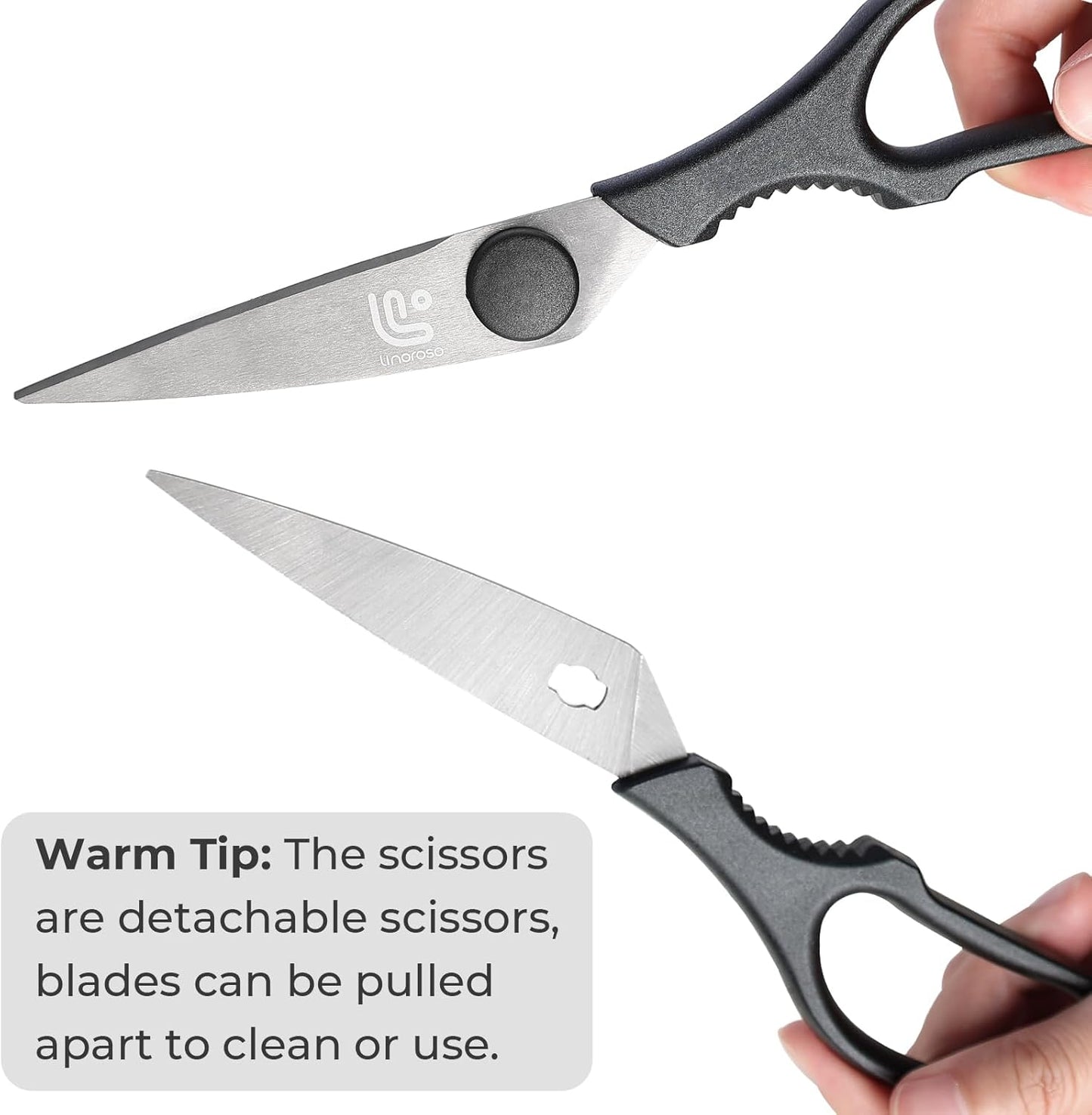 Linoroso Kitchen Shears Heavy Duty Kitchen Scissors with Magnetic Holder, Dishwasher Safe Scissors All Purpose Come Apart Blade Made with Japanese Steel 4034 for Meat/Vegetables/BBQ/Herbs, Black
