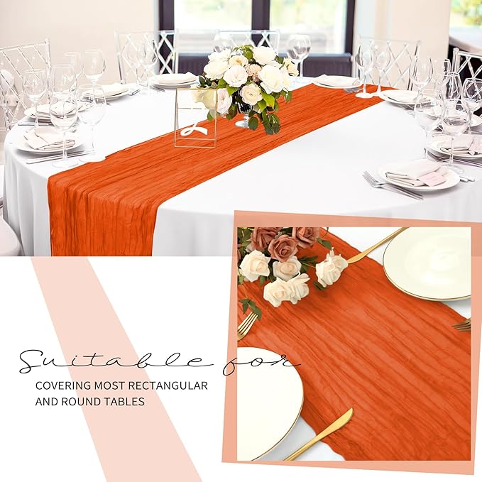 12 Pack Cheesecloth Table Runner 20 x 120 inch Cheese Cloth Table Runner Bulk,Romantic Boho Sheer Gauze Fabric Table Runners for Wedding Reception,Party,Bridal Shower Table Decor(Orange)