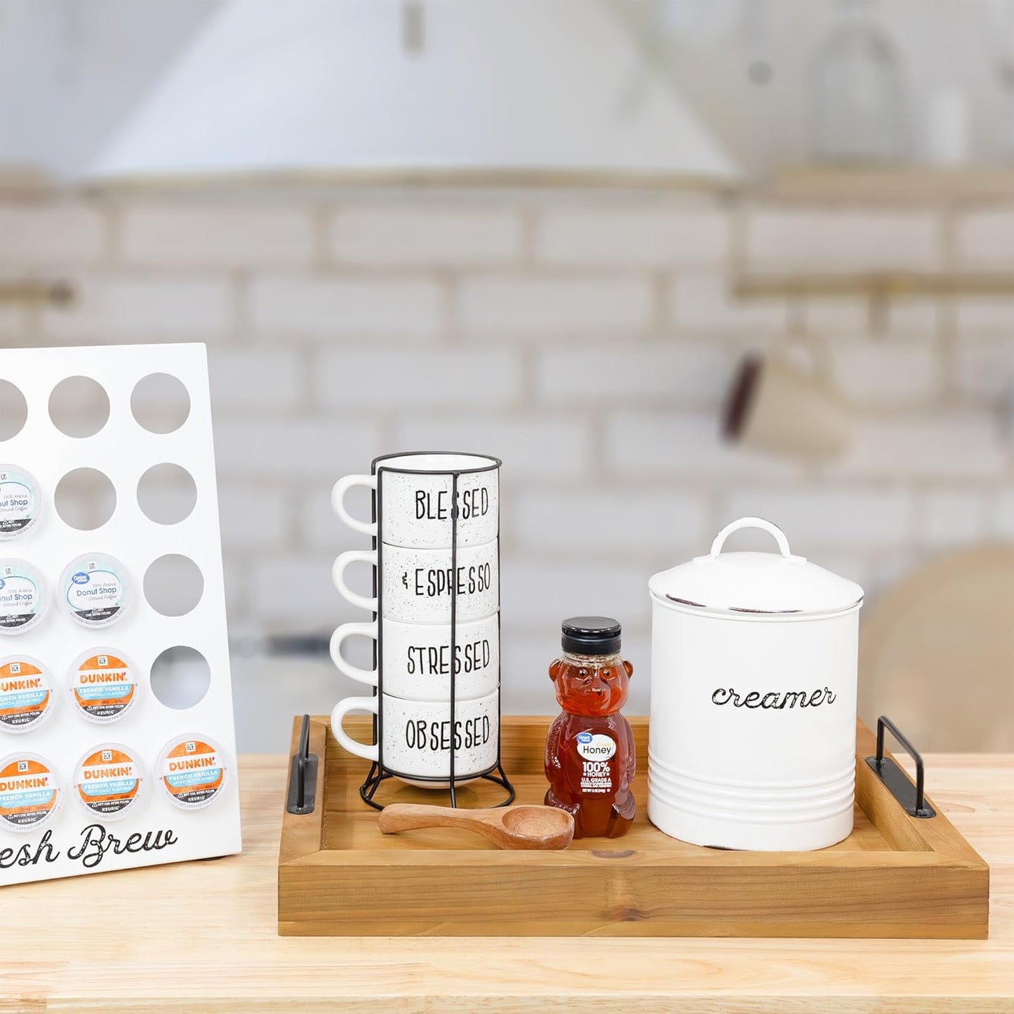 AuldHome Design Enamelware White Creamer Canister; Rustic Distressed Style Coffee Accessory Storage for Kitchen