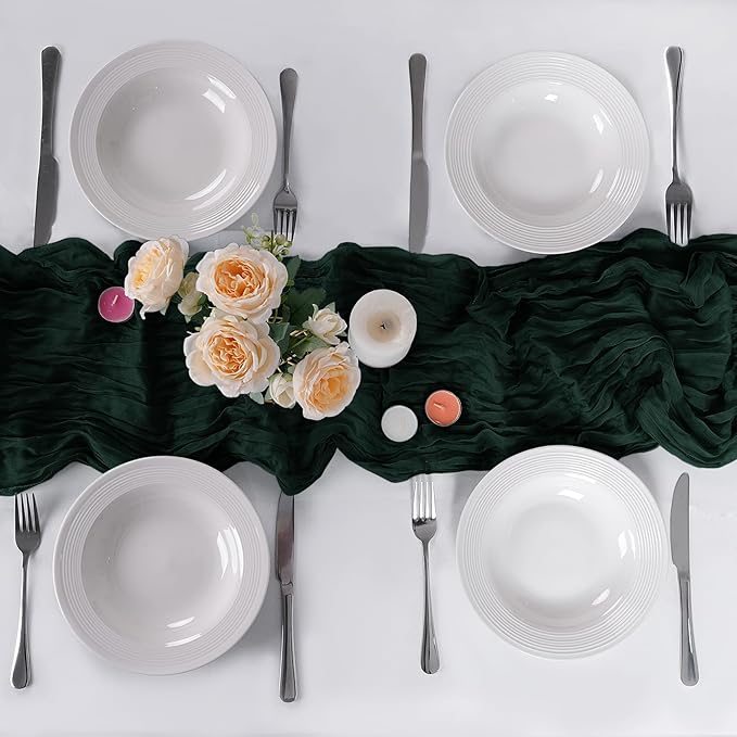 12 Pack Cheesecloth Table Runner 9ft,17 x 108 inch Gauze Table Runner Rustic Romantic Wedding Runner for Wedding Bridal Shower Fall Decoration,Grey Green