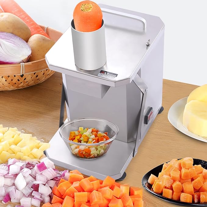 Commercial Vegetable Dicer – 200W Electric Automatic Chopper with 3 Interchangeable 304 Stainless Blades, for Restaurants & Hotels