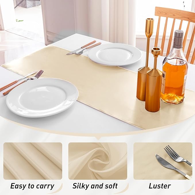 10 Pack Satin Table Runner 12 X 108 Inch Silk Table Runner for Party,Wedding, Birthday, Banquets,Decoration(Champagne)