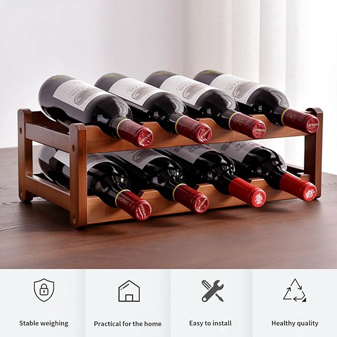 8 Bottle Wooden Wine Rack,2 Tier Free Standing Wine Storage Holder,Retro Minimalist Style Home Decorations Wine Display Shelves for Cabinet,Cupboard,Countertop