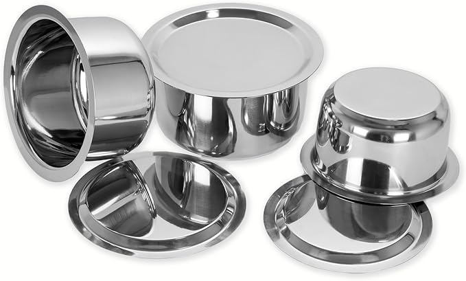 Sumeet Stainless Steel Cookware Set With Lid, 1L, 1.4L, 1.8L, 3 Piece (White)