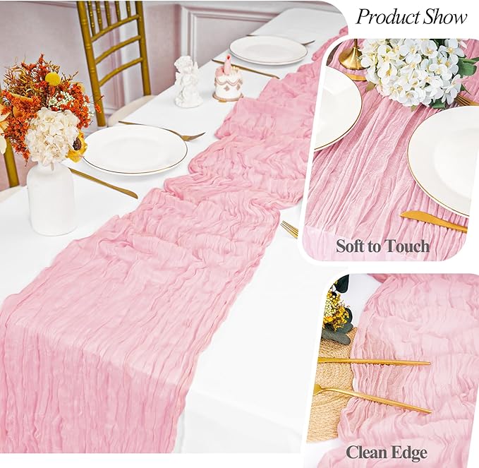 20 Pack Cheesecloth Table Runner Light Pink, Rustic Boho Gauze Fabric Table Runner Romantic Table Runner For Wedding, Festival, Birthday, Anniversary, Dinner and Outdoor Events (17.7 x 108 inch)