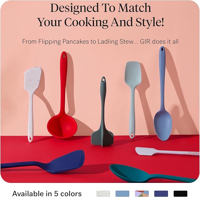 GIR: Get It Right 5-Piece Silicone Ultimate Kitchen Utensils Set - Ladle, Spatula, Flip, Spoon & Spoonula - Non-Toxic Cooking Utensils for Nonstick Cookware, Cooking and Baking - Black
