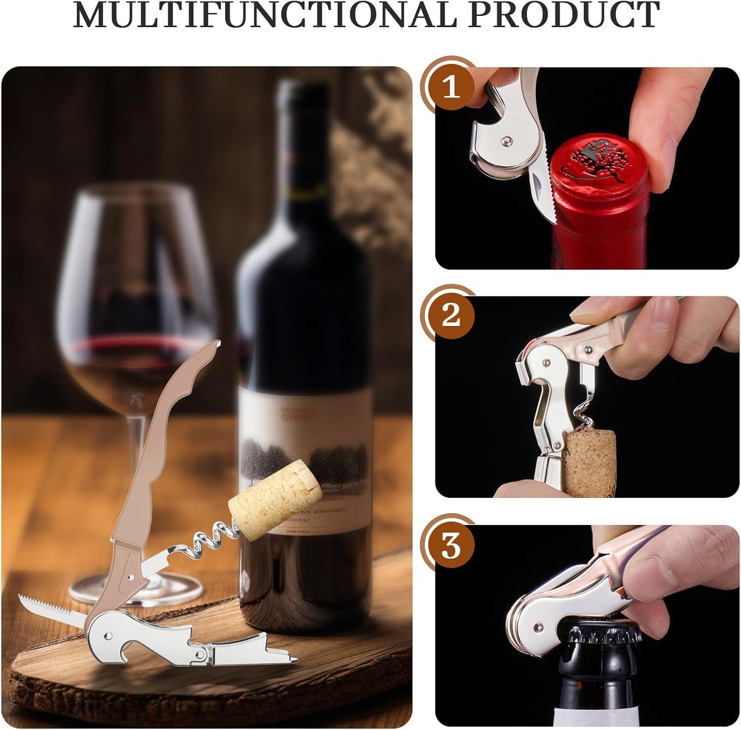 HYZ 2-Pack Wine Opener Waiter Corkscrew, Professional Wine Key for Servers, Bartender with Foil Cutter, Manual Wine Bottle Opener Double Hinged (Dark Pink)