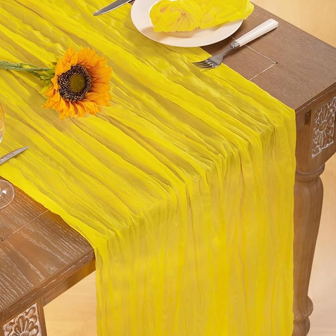 Lemon Yellow Cheesecloth Table Runner 4 Pack Christmas Table Runners Boho Gauze 120 Inches Yellow Cheese Cloth Table Decor for Xmas Holiday Season Parties Wedding Bridal Baby Shower Decor