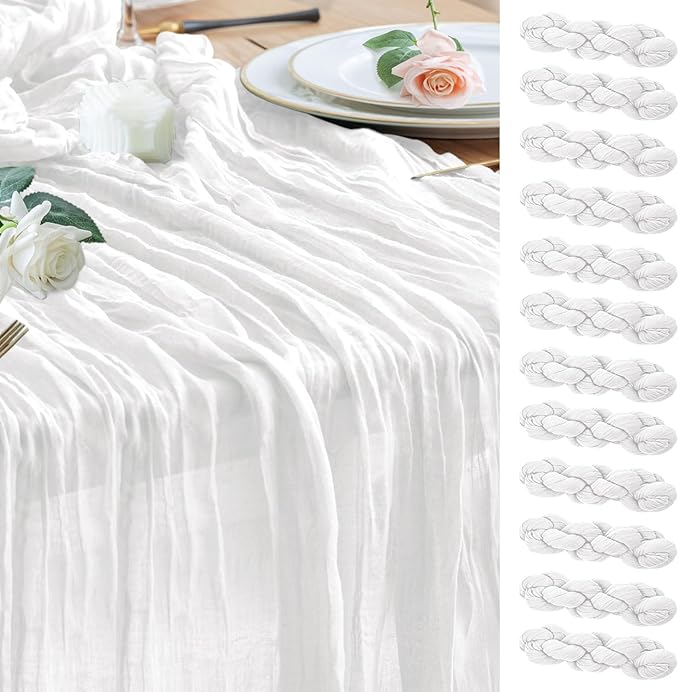 Wokceer Cheesecloth Table Runner 12Pack 10FT Ivory White Gauze Christmas Cheese Cloth Table Runner for Party Rustic Boho Sheer Thanksgiving Table Runners for Baby Bridal Shower Wedding Easter Table