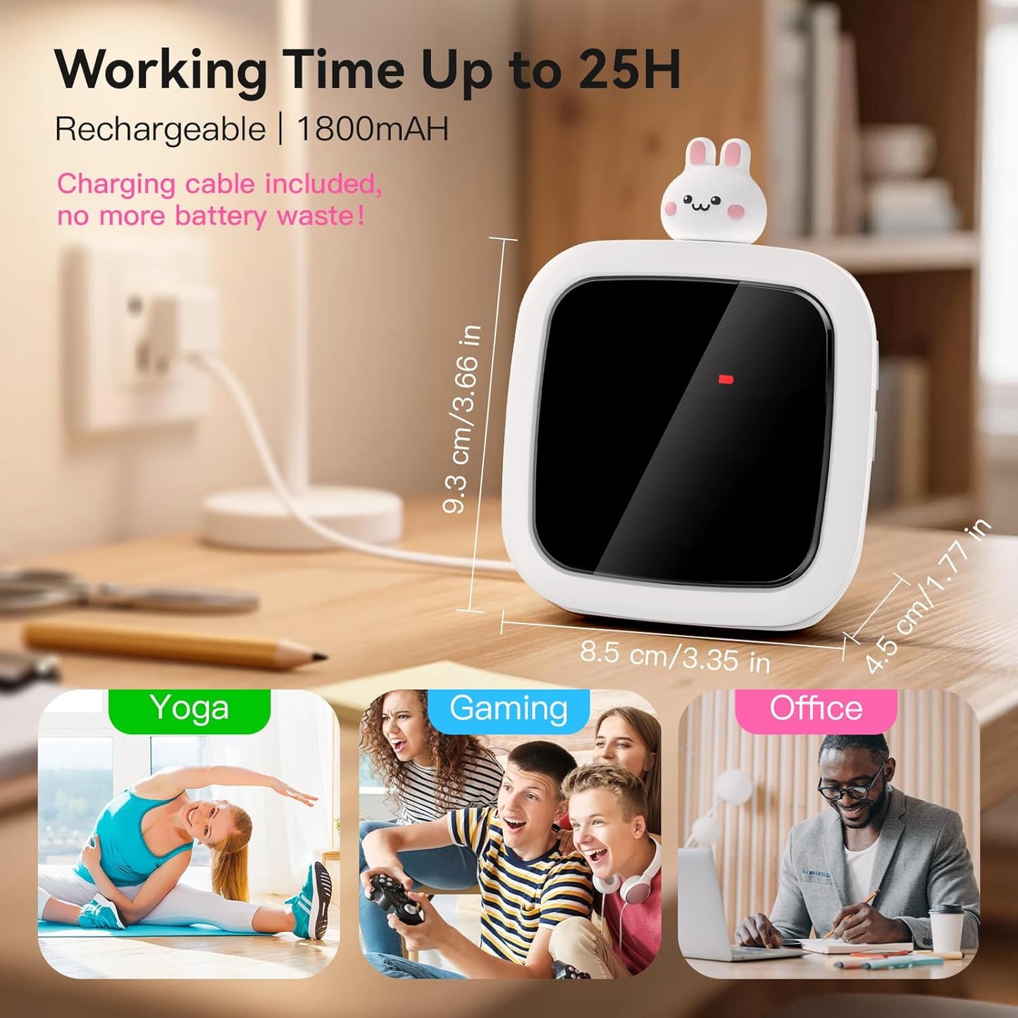 Yunbaoit Digital Visual Timer for Kids, Rechargeable 99-Minute Silent Countdown Timer with 19 Ringtones, 9 Optional DIY Color Carrot Display, Time Management Tool with Pause Function (Rabbit)