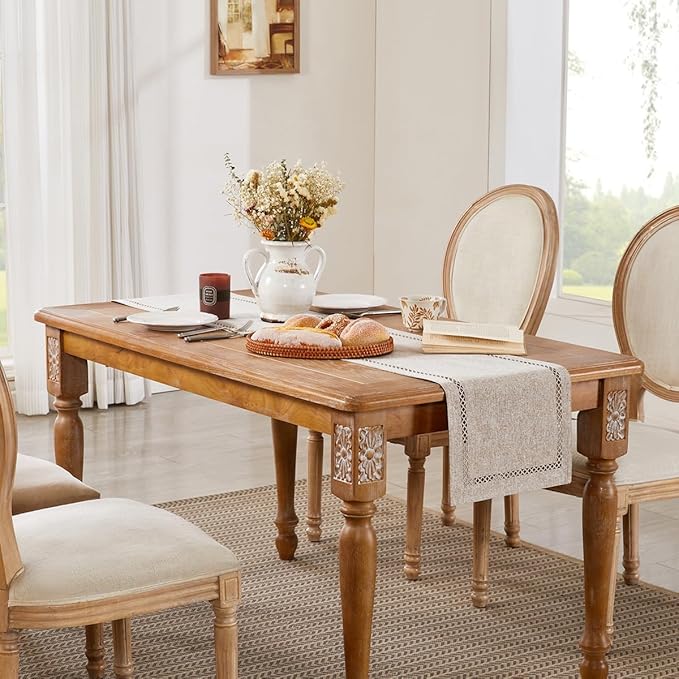 Burlap Style Farmhouse Table Runner, 13 x 72 Inch Coffee, Rustic Geometric Hollow Table Runners 72 Inches Long for Dresser Table Everyday Use, 13x72 Inches, Coffee