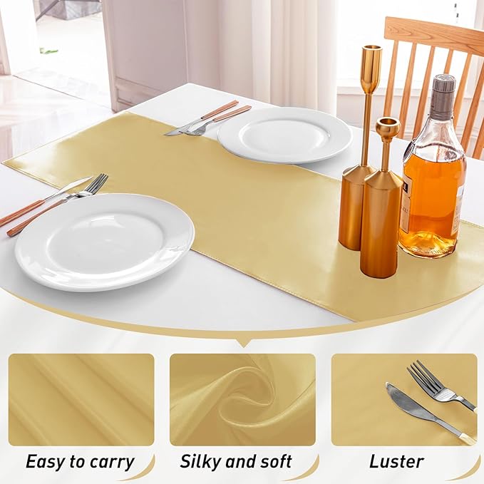 20 Pack Satin Table Runner 12 X 108 Inch Silk Table Runner for Party,Wedding, Birthday, Banquets,Decoration(Light Gold)