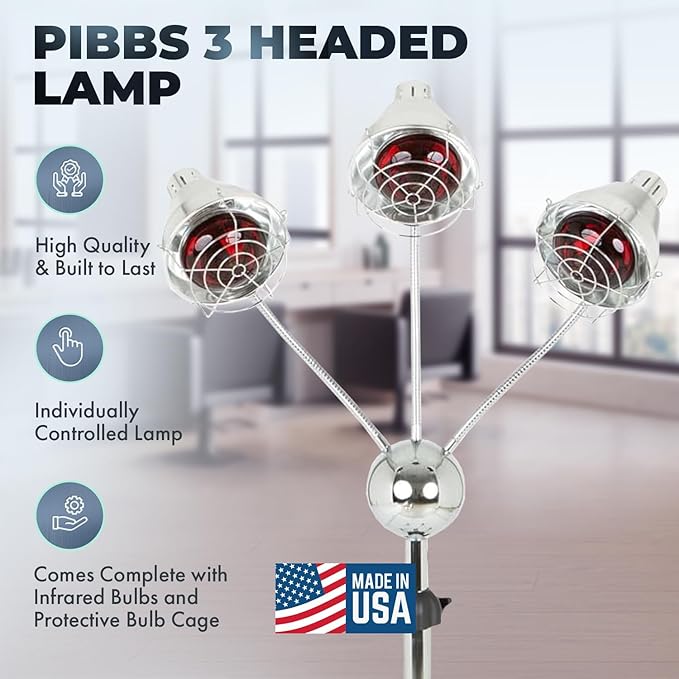 Pibbs TL931 Infrared Hair Color Processing Lamp - 3 Head Adjustable Infrared Dryer with Flexible Chrome Arms, 750W Heat Output, Deluxe Height-Adjustable Base & 5 Rolling Casters, Model TL931