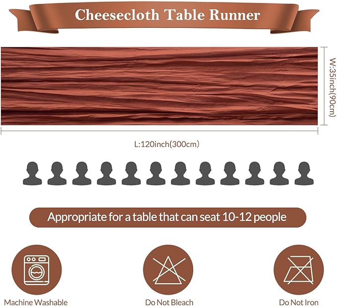 12 Pack Terracotta Cheesecloth Table Runner 35"×120" Gauze Fabric Table Runner Rustic Sheer Runner for Wedding Birthday Baby Shower Party Table Decoration Terracotta 12 Pack