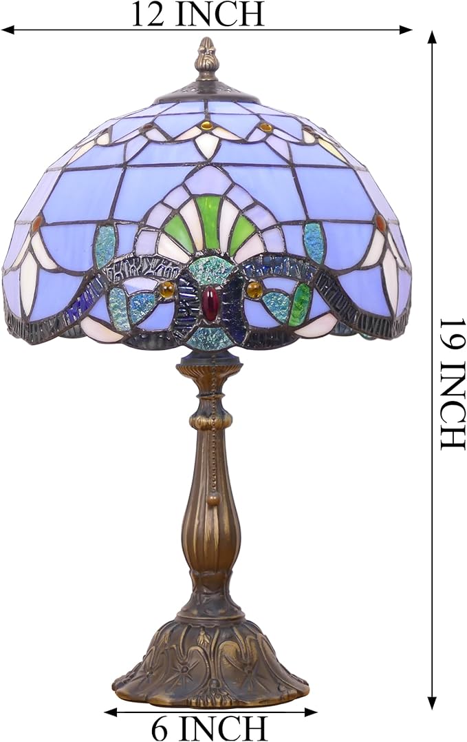 Tiffany Lamp Stained Glass Table Lamp Antique Bedside Reading Light W12H19 Inches (Baroque)