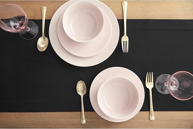 Solino Home Black Table Runner 36 Inches - Cotton Linen Hemstitch Coffee Table Runner 14 x 36 Inch Ideal for Dresser Tables - Winter, Holiday, Christmas, New Year