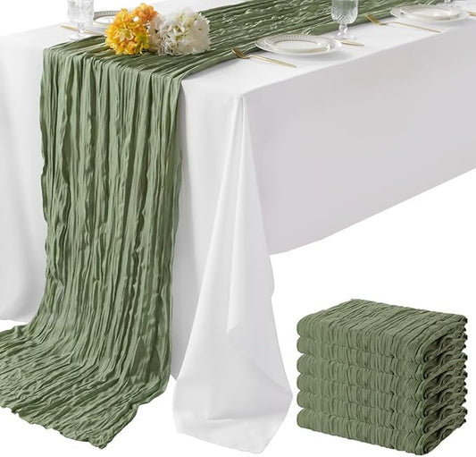 6 Pack Sage Green Cheesecloth Table Runner 35"×120" Gauze Fabric Table Runner Rustic Sheer Runner for Wedding Birthday Baby Shower Party Table Decoration Sage Green 6 Pack