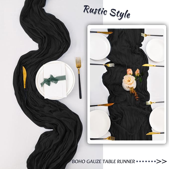 12 Pack Black Halloween Table Runner 10FT Cheesecloth Table Runner 120 inch Boho Gauze Cheese Cloth Table Runner Rustic Sheer Table Runner for Party Wedding Bridal Baby Shower Birthday Table Decor