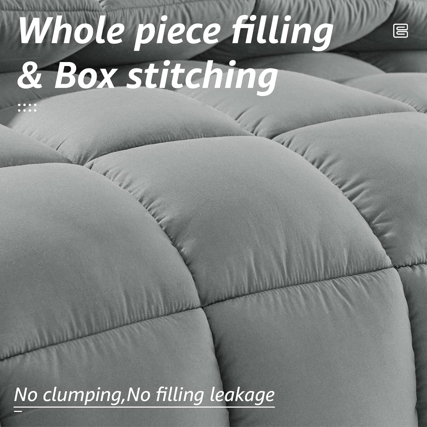 HYLEORY All Season Full Size Bed Comforter - Cooling Down Alternative Quilted Duvet Insert with Corner Tabs - Winter Warm - Machine Washable - Light Grey