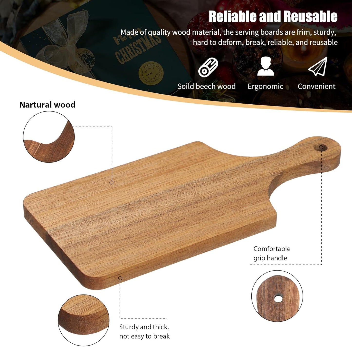 Lounsweer 6 Pcs Thicken Cutting Board Bulk Wood Board for Chopping Serving Charcuterie Material for Laser Engraving Mother' Day Wedding Housewarming Gift(Acacia)