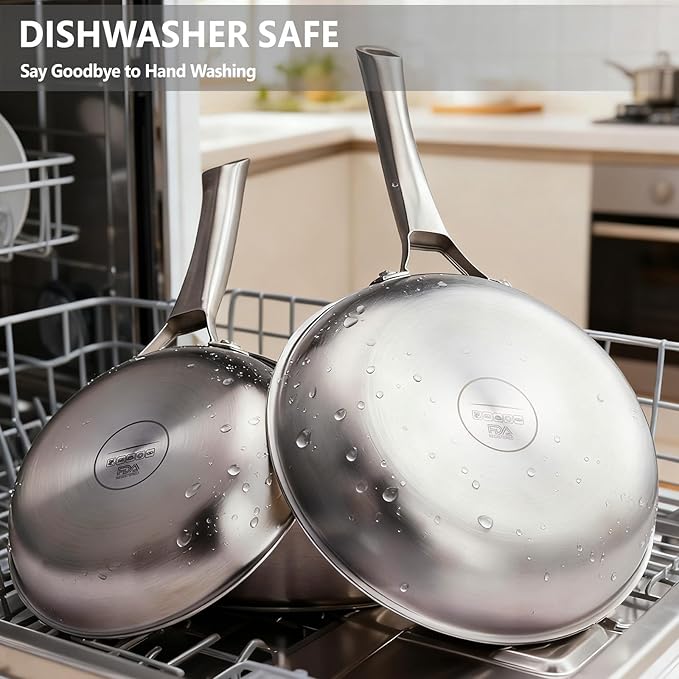 Bonnlo 3 Pieces Cookware Set, 3-Ply Stainless Steel Skillets Set, Non-Toxic Kitchen Set, Oven & Dishwasher Safe, Induction Cooking Set, PFOA & PTFE Free, Compatible for All Cooktops