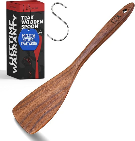 PriorityChef Wooden Spatula for Cooking, Durable Teak Wood Spatula for Flipping, Stirring & Serving – Non Toxic and Nonstick Safe, Hand-Finished, and Easy to Clean Kitchen
