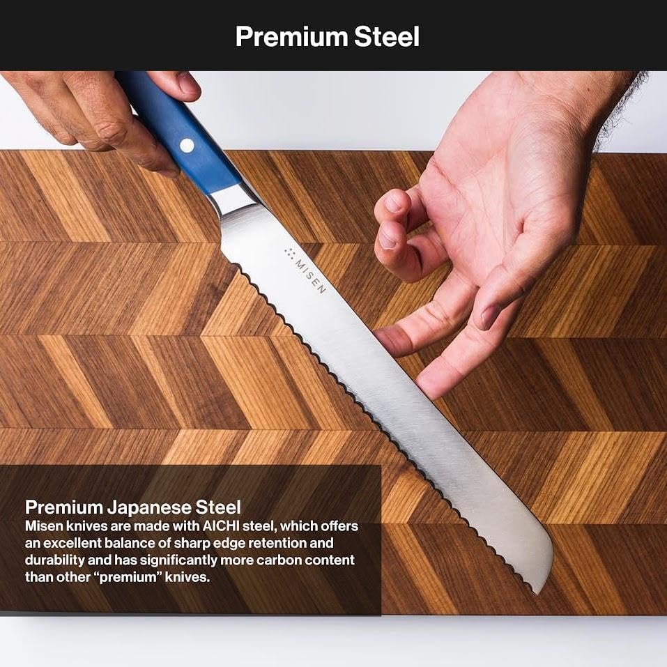 Misen Serrated Bread Knife – High-Carbon Japanese AUS8 Steel – Effortless Slicing of Bread, Pastries, and Fruits – Razor-Sharp Edge and Durable Blade with Ergonomic Handle - 8", Green