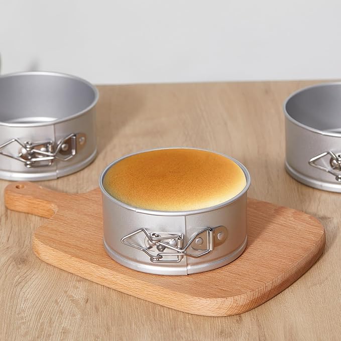 Sunnyray 8 Pcs 4 Inch Springform Pan for Baking Mini Cheesecake Pans with Removable Bottom Nonstick Leakproof Round Cake Mold Spring Form Molds for Mini Cheesecake Pizza and Quiches (Silver)