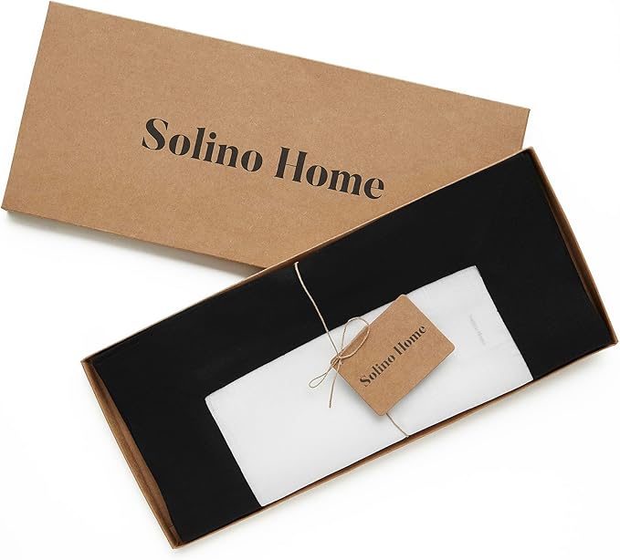 Solino Home Linen Table Runner 48 Inches - 100% Pure Linen Black and White Table Runner 14 x 48 Inch Ideal for Dresser and Coffee Tables - Winter, Holiday - Contempo