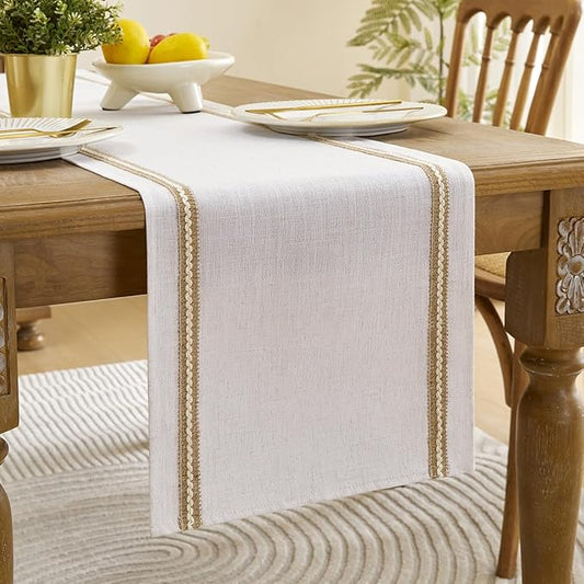 Wracra Jute Farmhouse Table Runner, Macrame Rustic Dining Table Runners 48 Inches Long for Everyday Use, 14x48 Inches, Jute