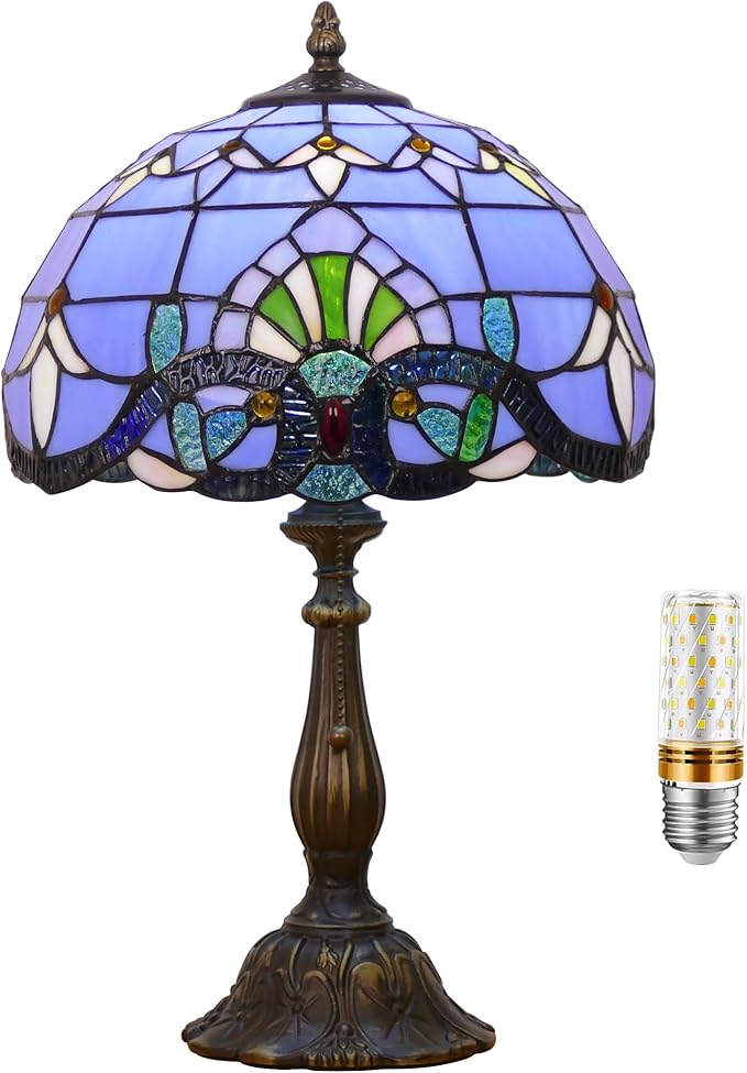 Tiffany Lamp Stained Glass Table Lamp Antique Bedside Reading Light W12H19 Inches (Baroque)