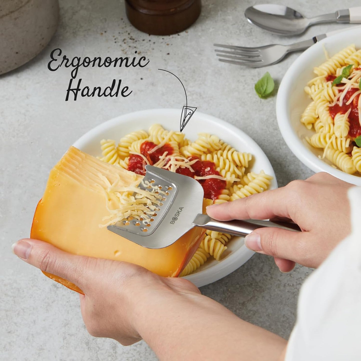 Boska Stainless Steel Grater - Cheese Grater Copenhagen Best for Hard Cheese, Citrus, and Vegetables - Multifunctional Rust-Proof Shredder - Manual Handheld - 10 Year Warranty