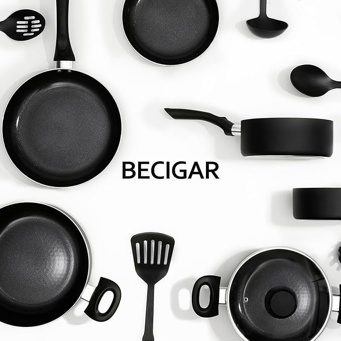 8pcs Black Ceramic Pots and Pans Set, Cooking Pan Set,Cooking Pot Set Ceramic Pan Set, Nonstick Cookware Set, Induction Safe Kitchen Cooking Set with Frying Pans, Saucepans, shovel and Ladle