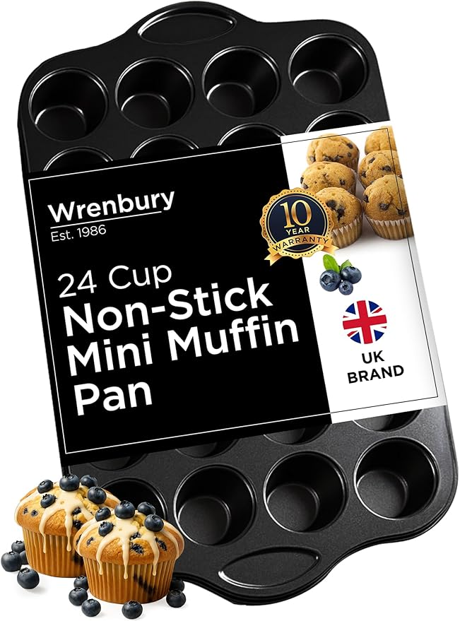 Wrenbury Mini Muffin Pan Non Toxic - Non Stick 24 Cup Small Cupcake Tray for Baking Joyful Bites - Dishwasher Friendly - Health Conscious Baking - 1.8" Cup