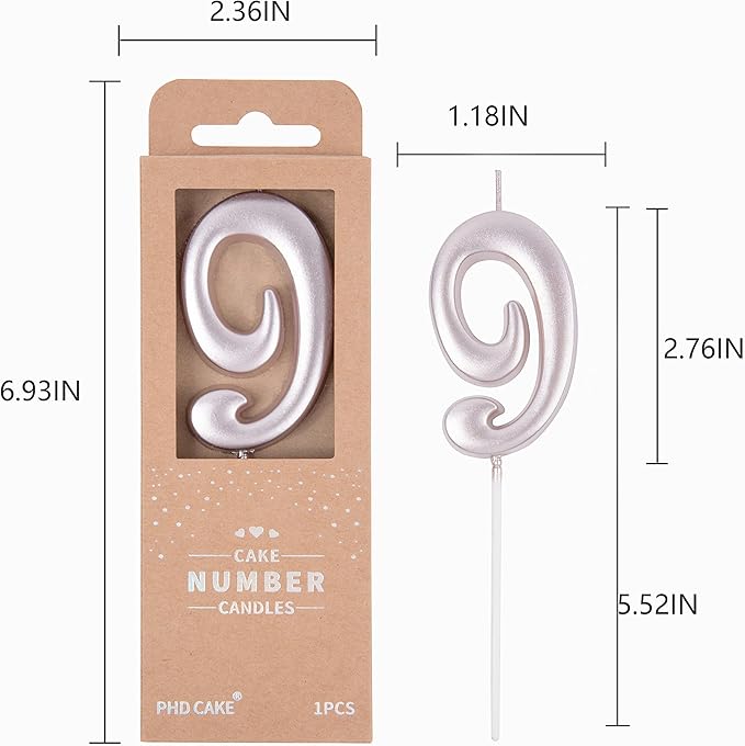 PHD CAKE 2.76 Inch Elegant Rose Gold 9 Number Birthday Candles, Rose Gold Number Candles, Cake Number Candles, Party Celebration